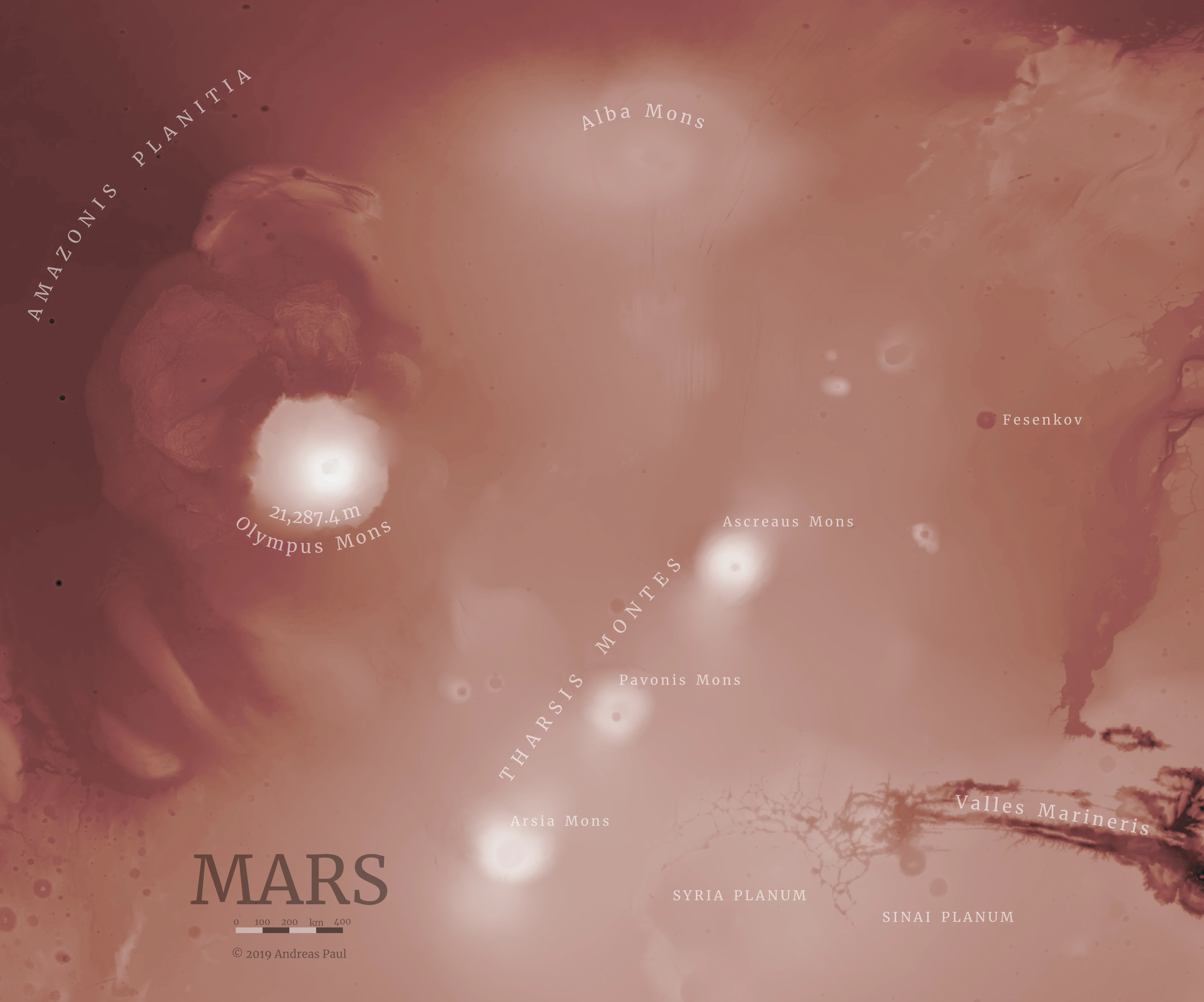 Elevation map of Mars