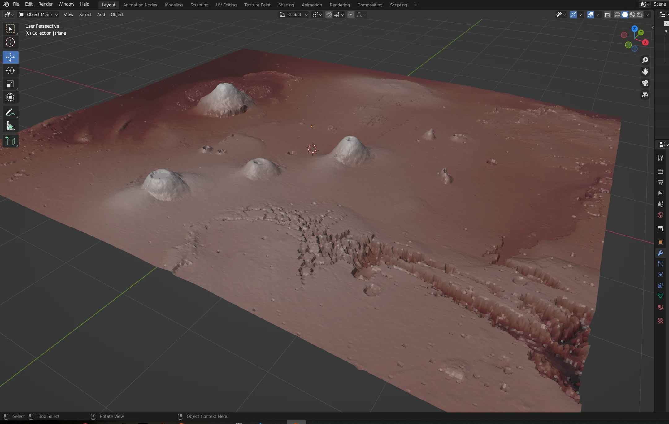Screenshot of the elevation model in Blender